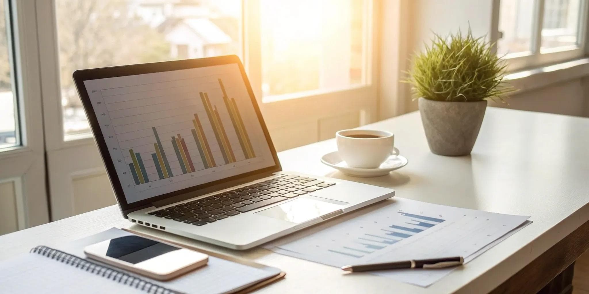 Applying for a revenue based loan with a laptop showing revenue charts and financial documents.