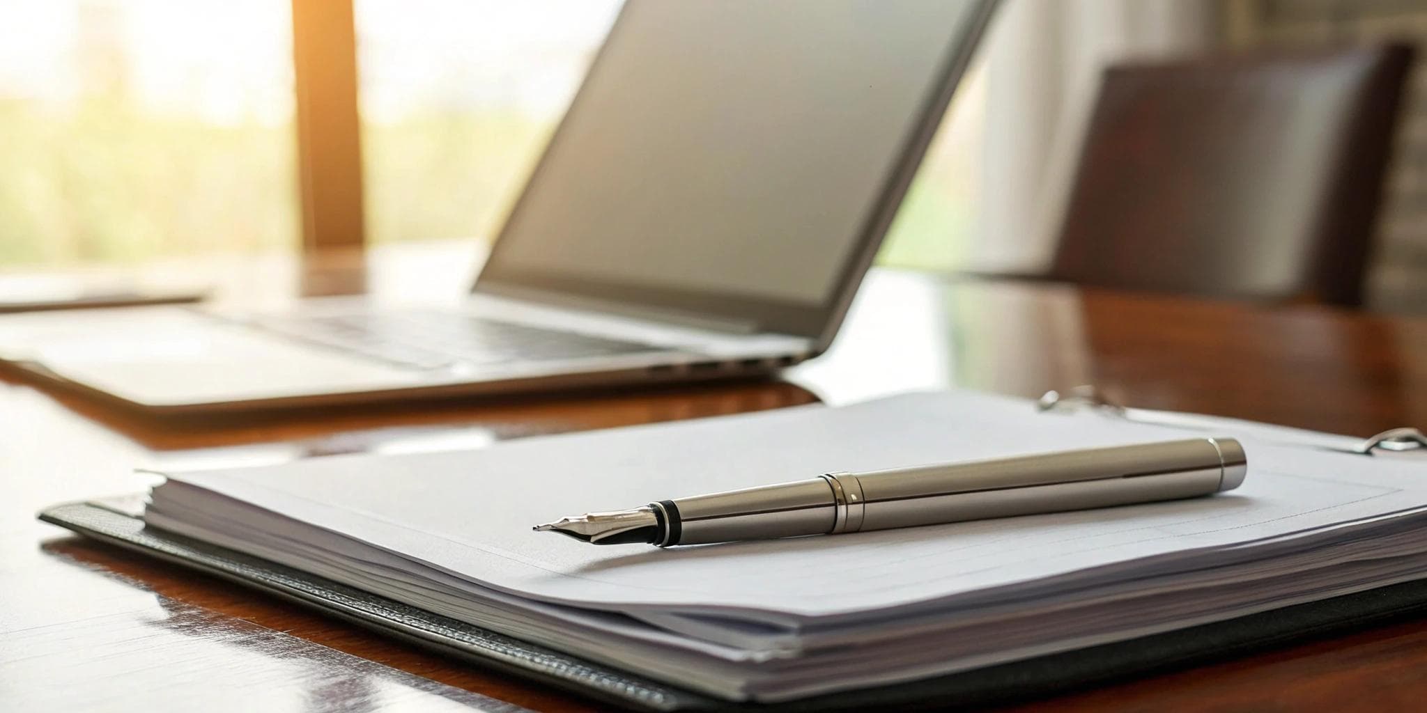 Fountain pen on financial documents for accounts receivable financing.