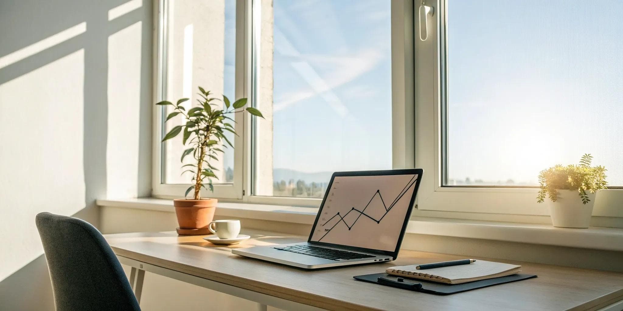 A laptop on a desk shows a financial graph about different approaches to financing working capital.